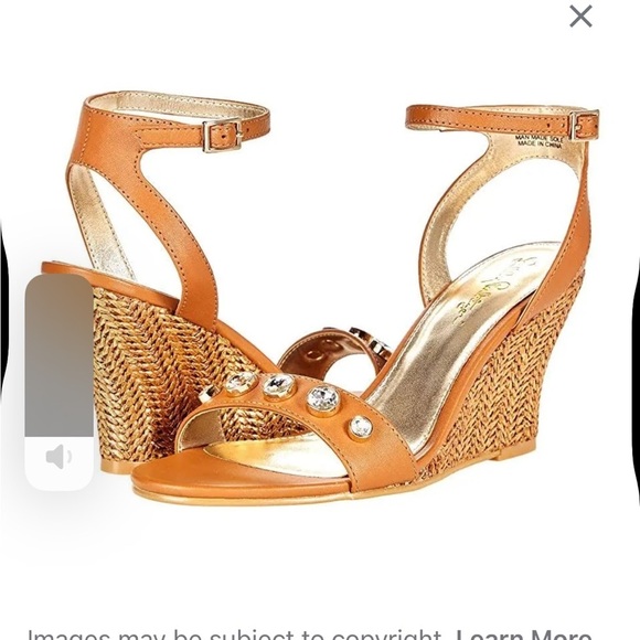 Lilly Pulitzer Natasha Wedge Shoe Leather Auburn Tan Crystal Embellished 7 NEW - Picture 4 of 15
